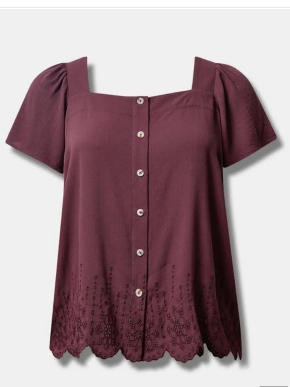 Torrid Burgundy Gauze Square Neck Button-Front Top Blouse 1X